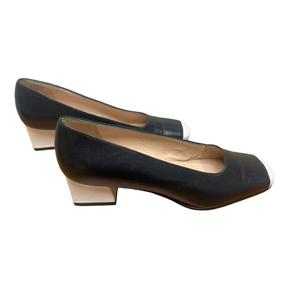 Enzo Angiolini Women’s Size 9 Leather Blue White Square Toe Heels Classy Office - Picture 5 of 8